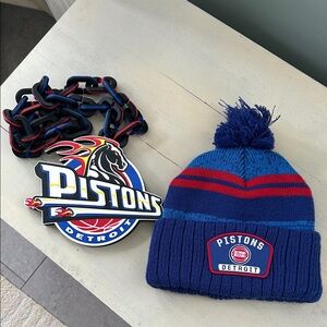 Detroit Pistons-Blue and Red Beanie/hype chain combo